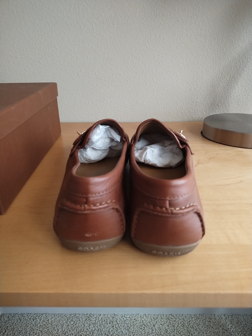 Coach Saddle Brown Leather Loafers with Gold-Tone Accent - Picture 6 of 9